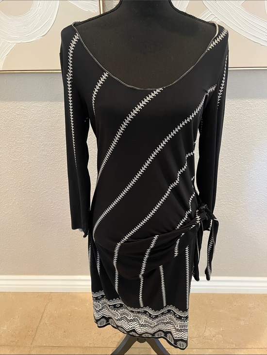 Max Studio Dresses & Skirts - Max Studio Black Midi Dress with White Stitch-Accent and Side Tie